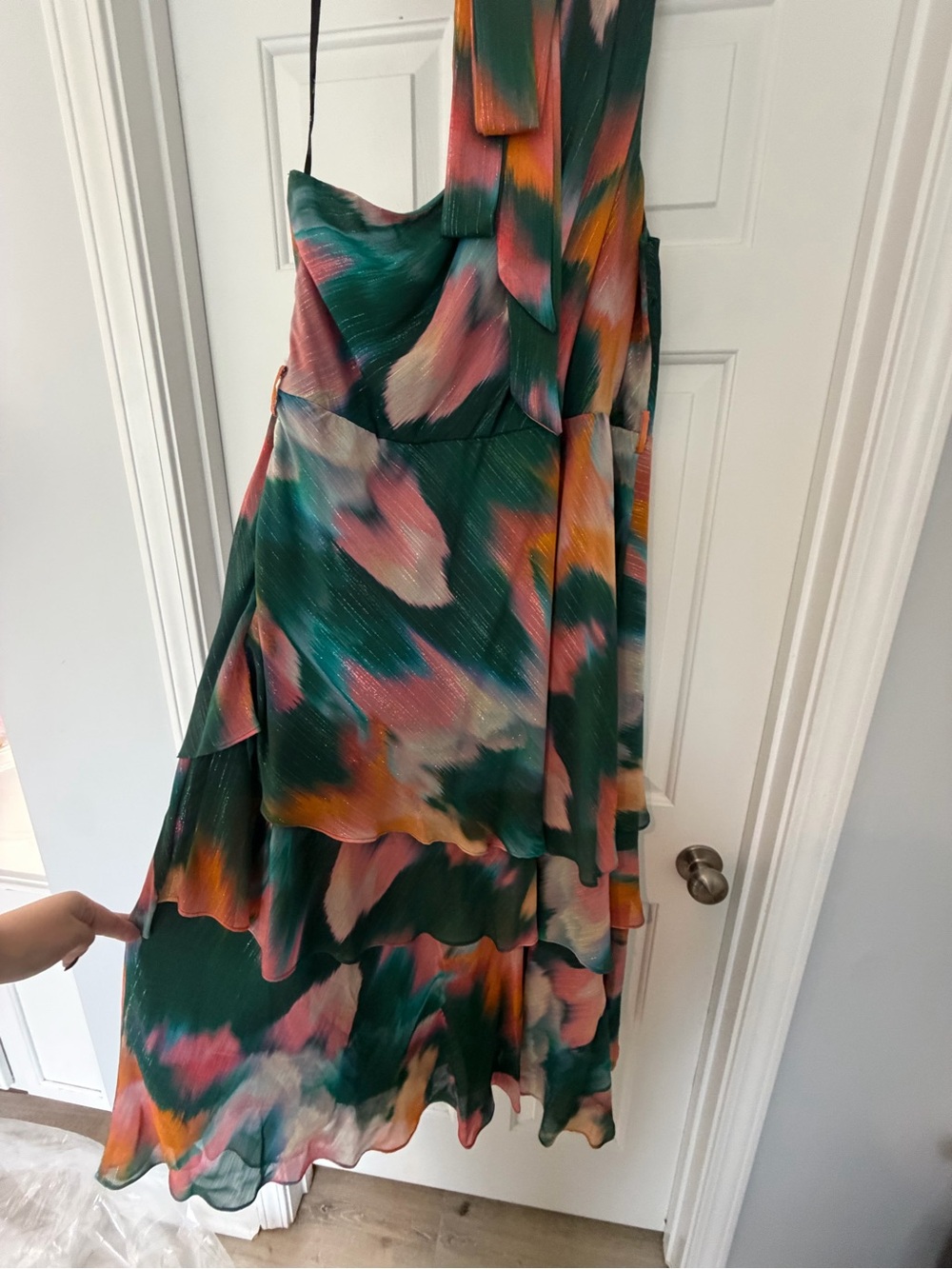 City Chic Green Multi-Color High-Low Tiered Dress